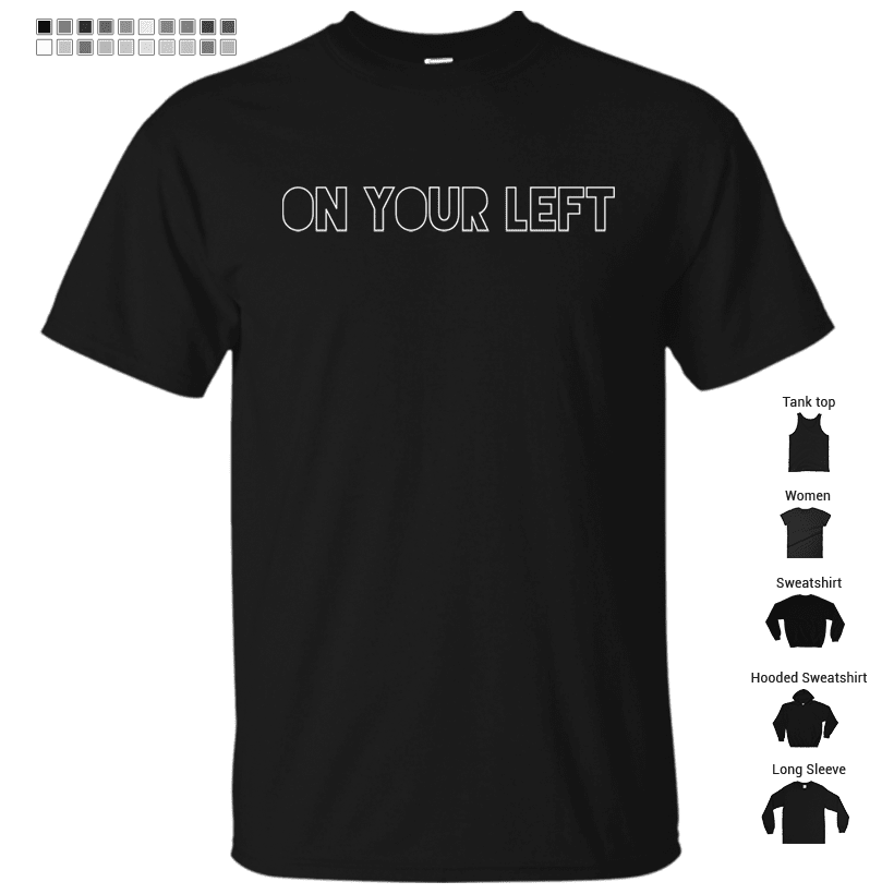 On your left -white txt T-Shirt