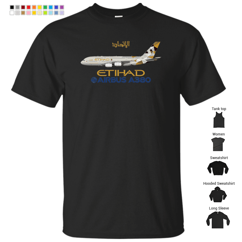 Illustration of Etihad Airways Airbus A380 T-Shirt